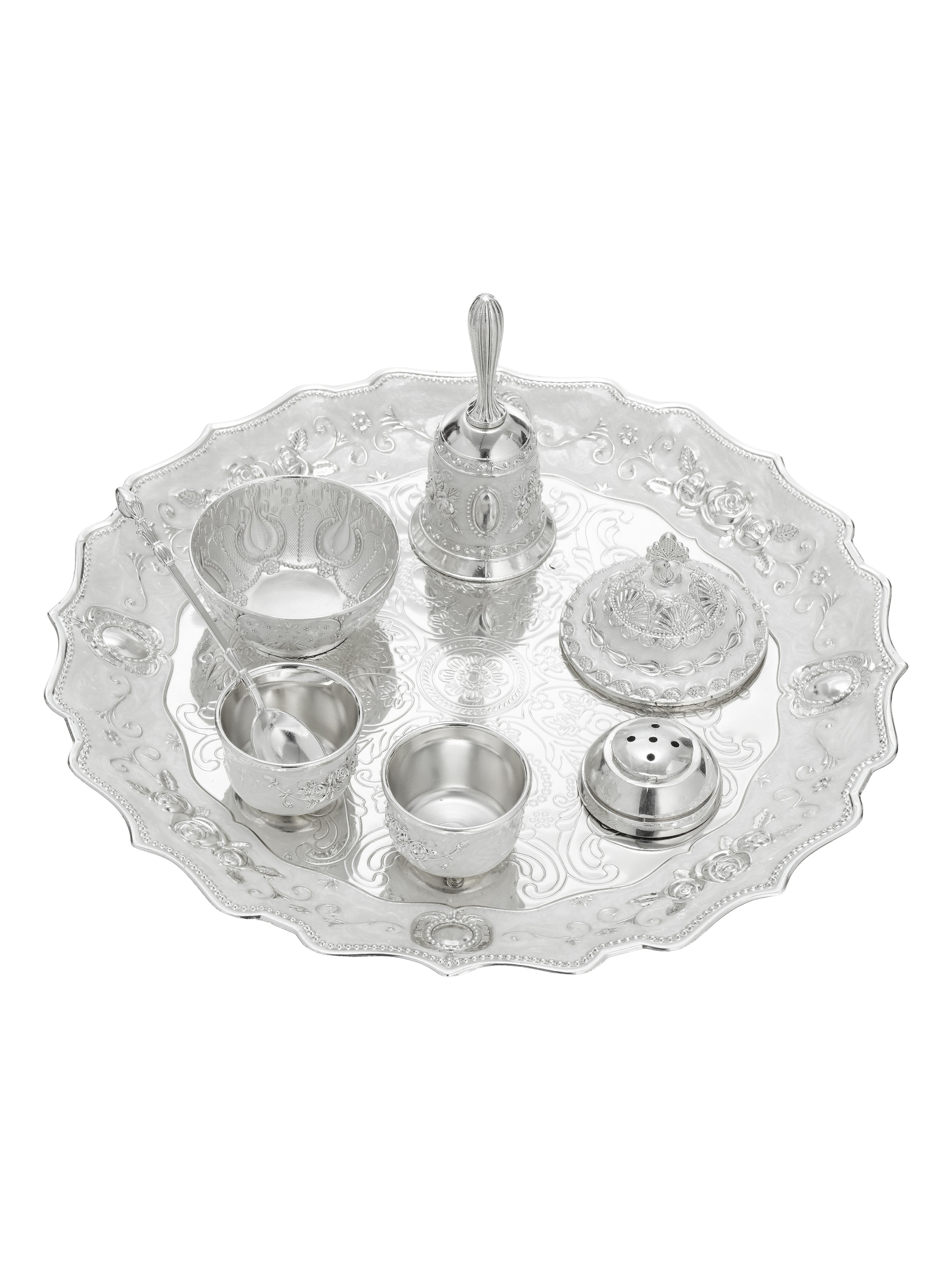 Anantya White Enamel Pooja Set