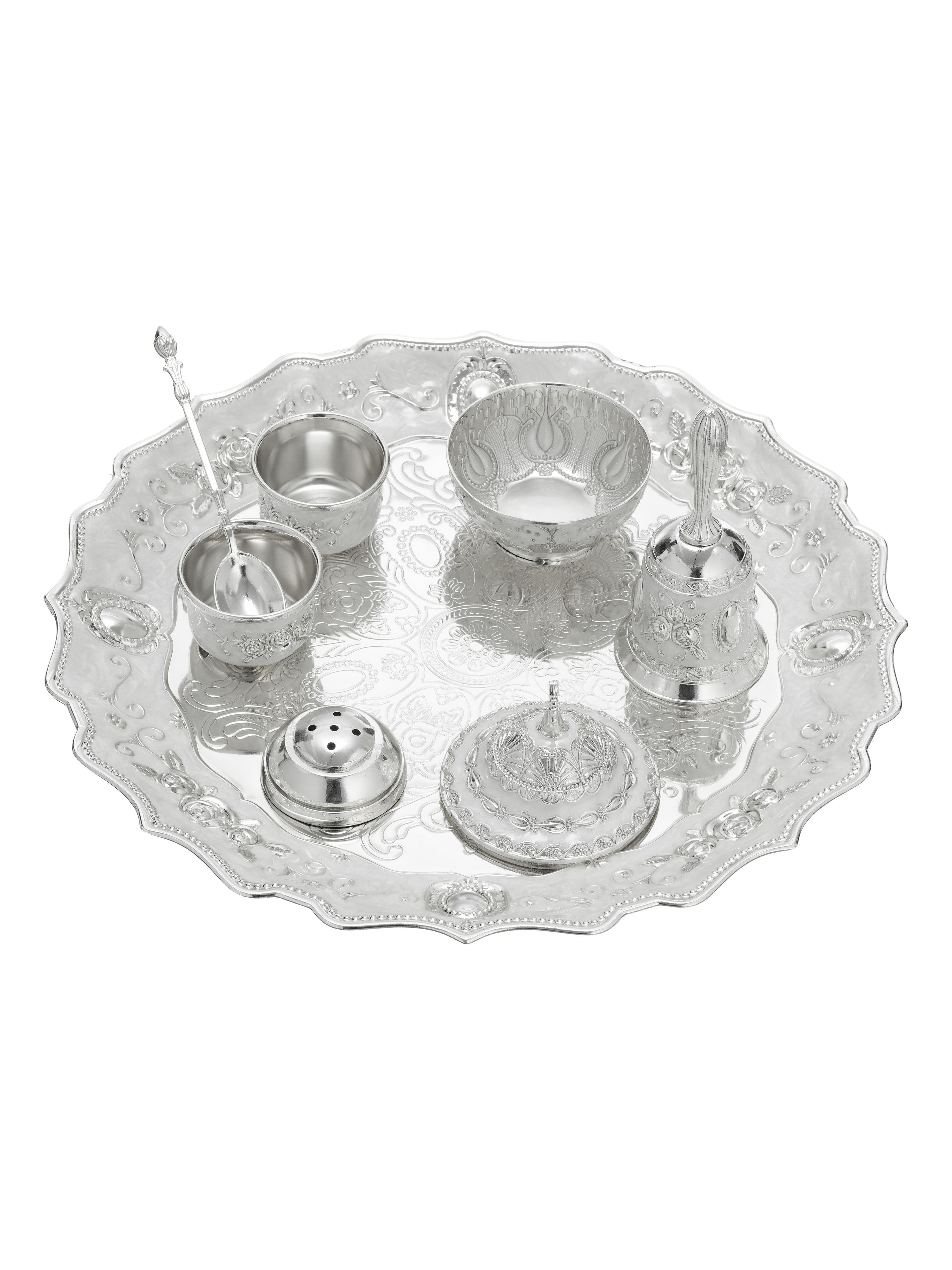 Anantya White Enamel Pooja Set