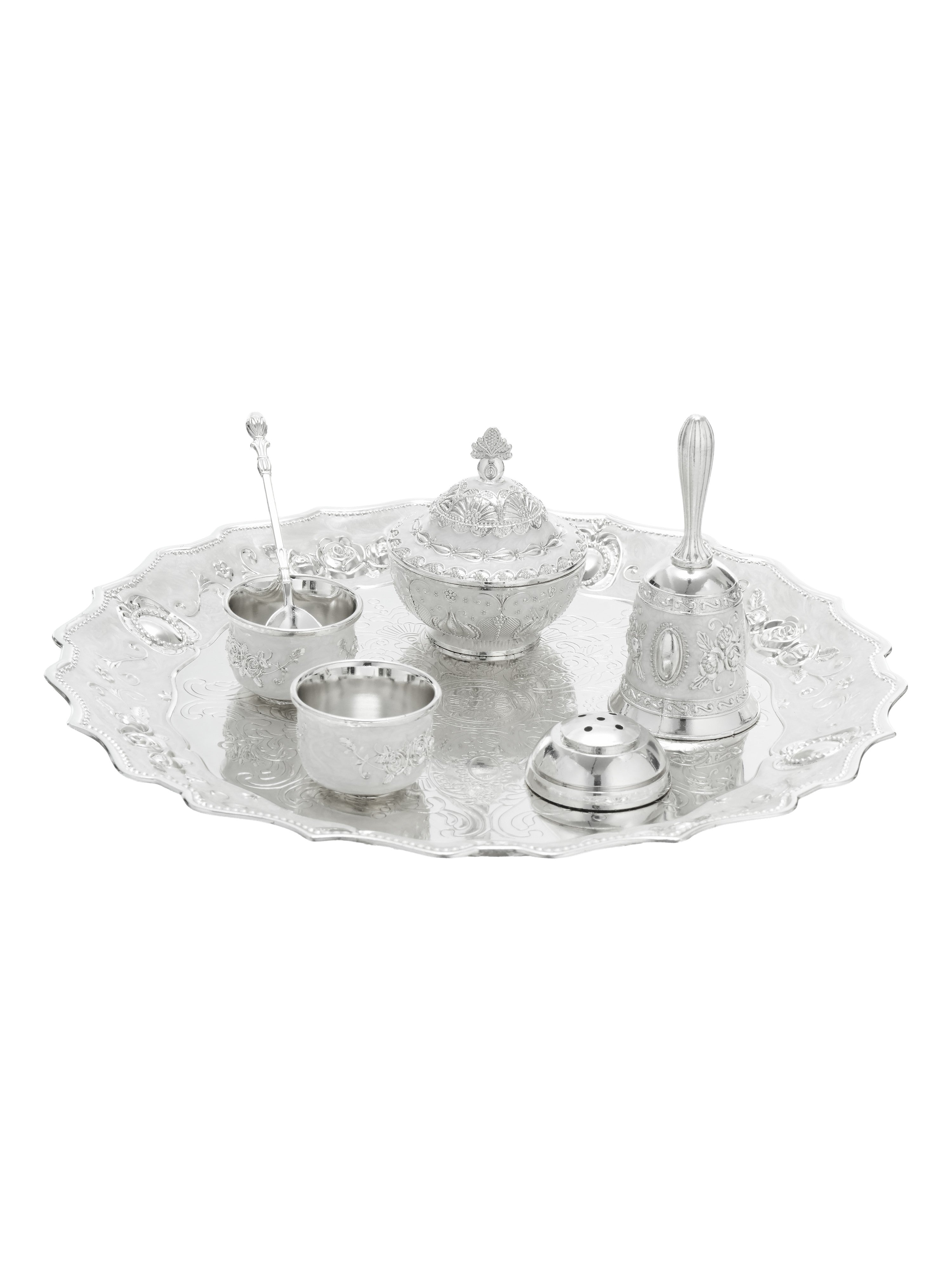 Anantya White Enamel Pooja Set