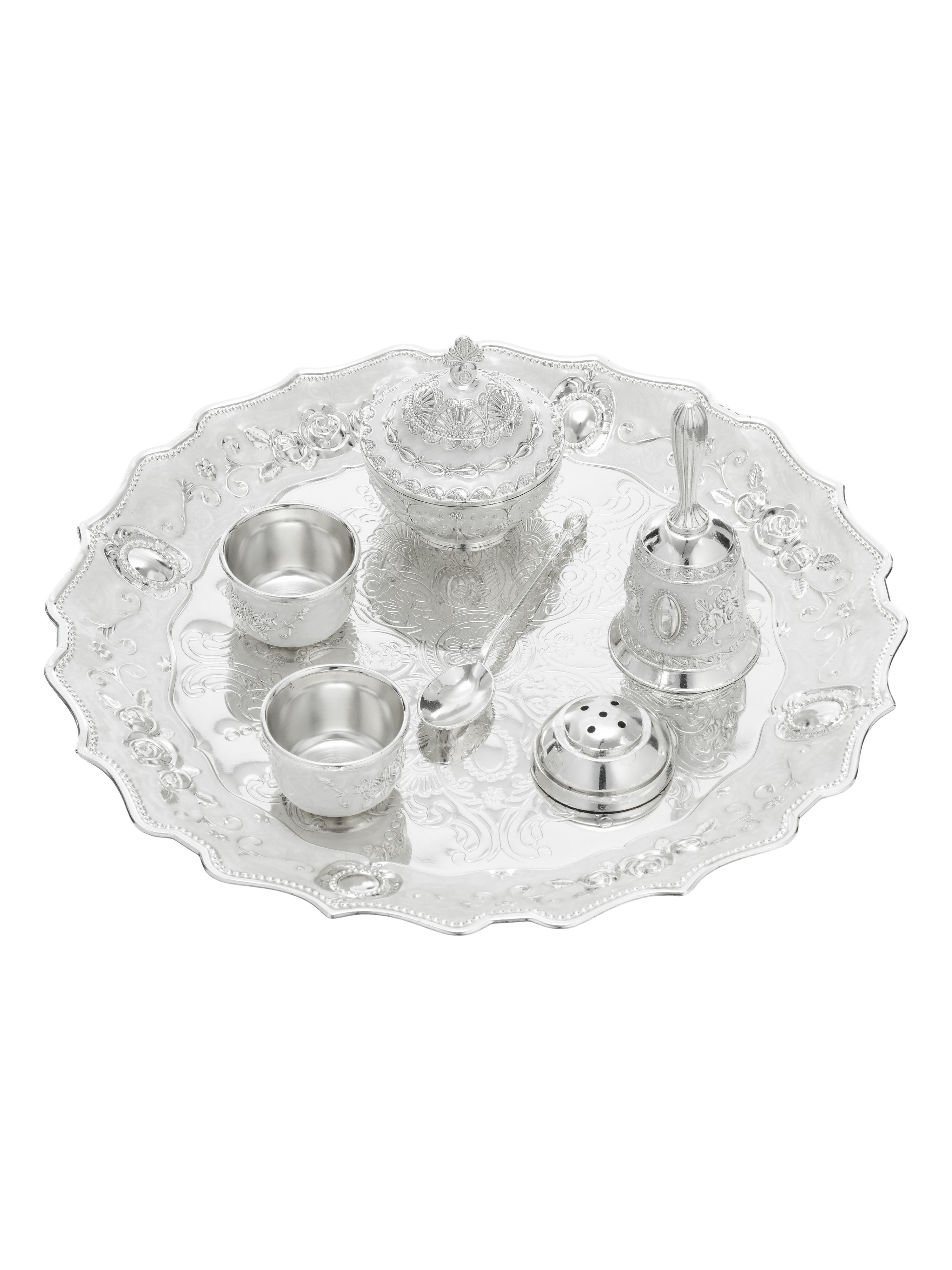 Anantya White Enamel Pooja Set