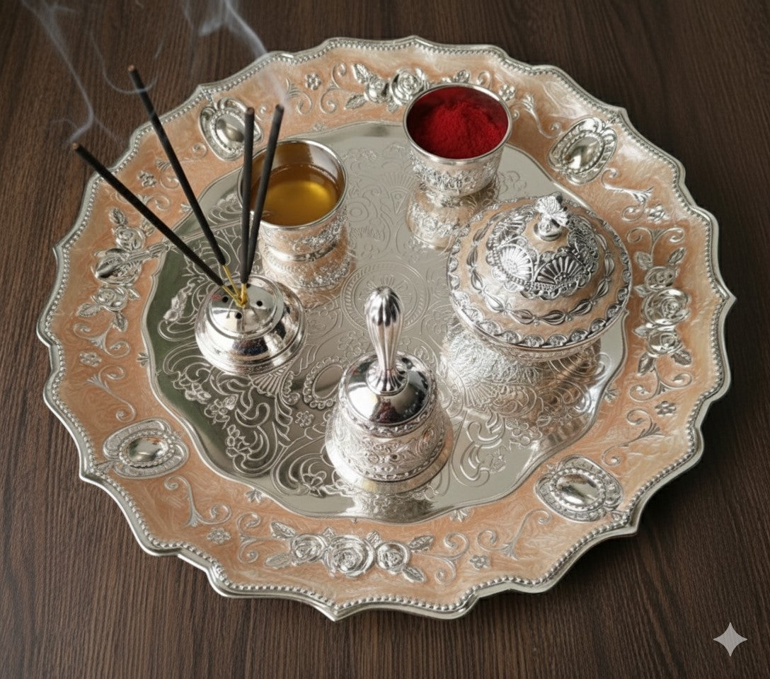 Anantya Peach Enamel Pooja Set