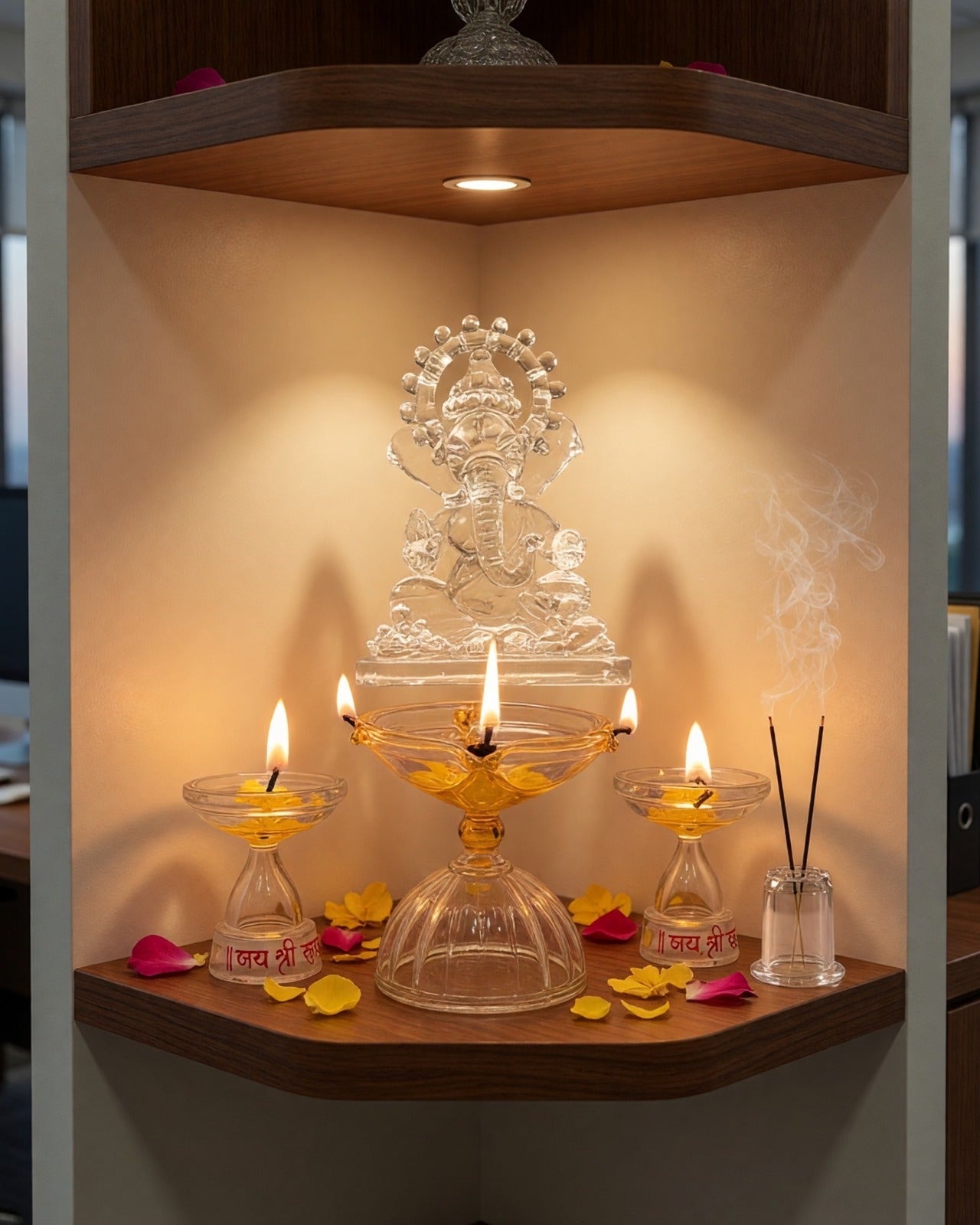 Ganesh Jyoti Glass Pooja Set