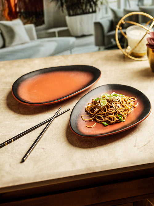 Black & orange Ceramic Serving Platter (Pack Of 2)