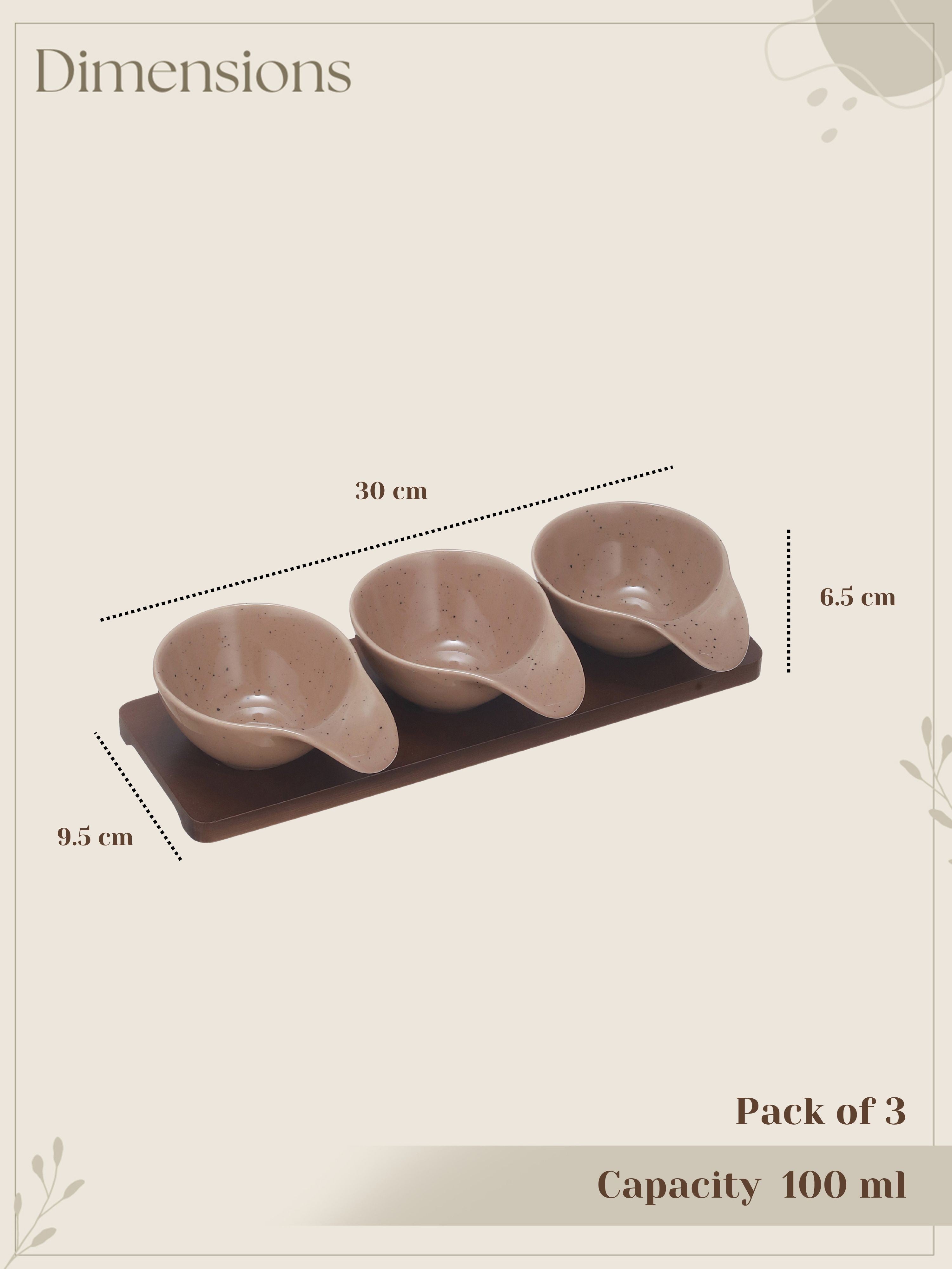 Rustik Brown Dip Set -Fine Porcelain & Wood