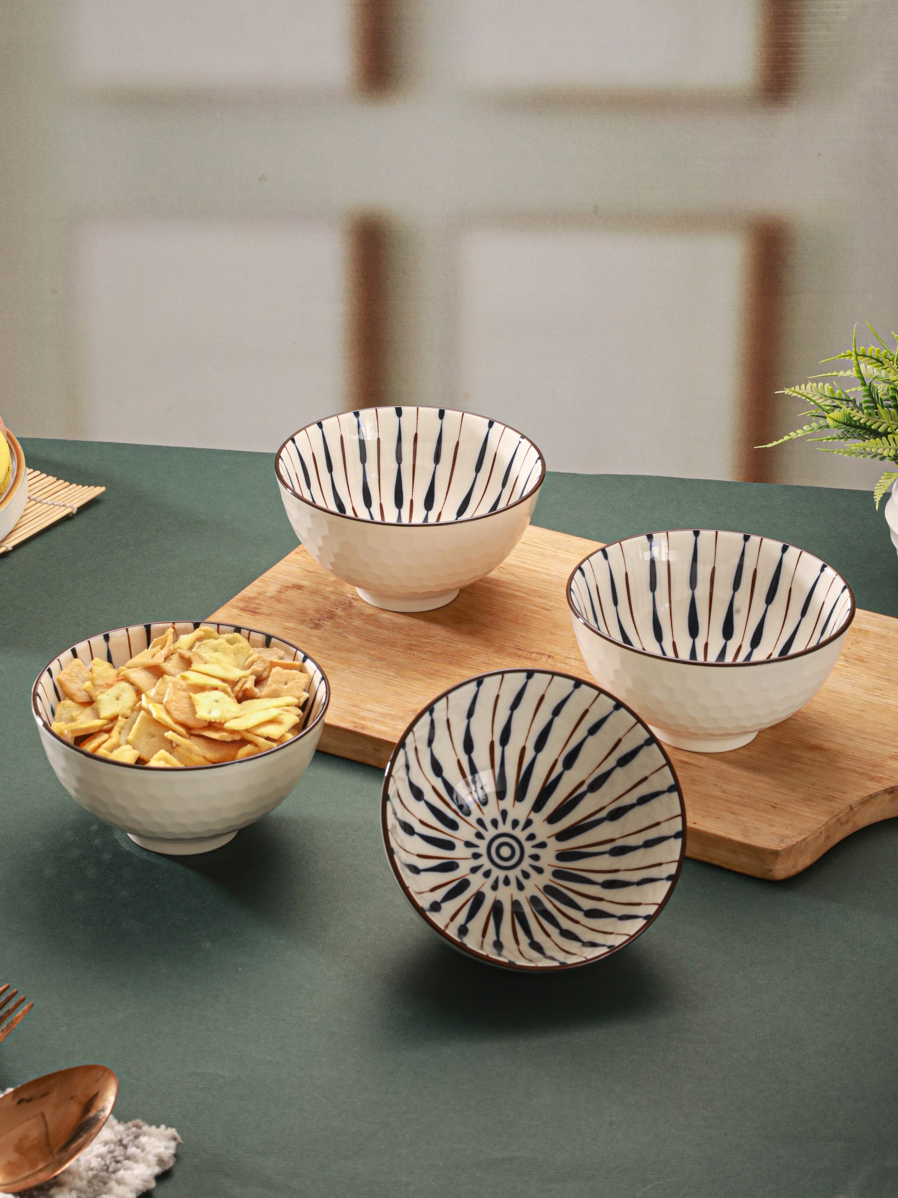 Indigo Drift Fine Porcelain Snack Bowls-Pack of 4