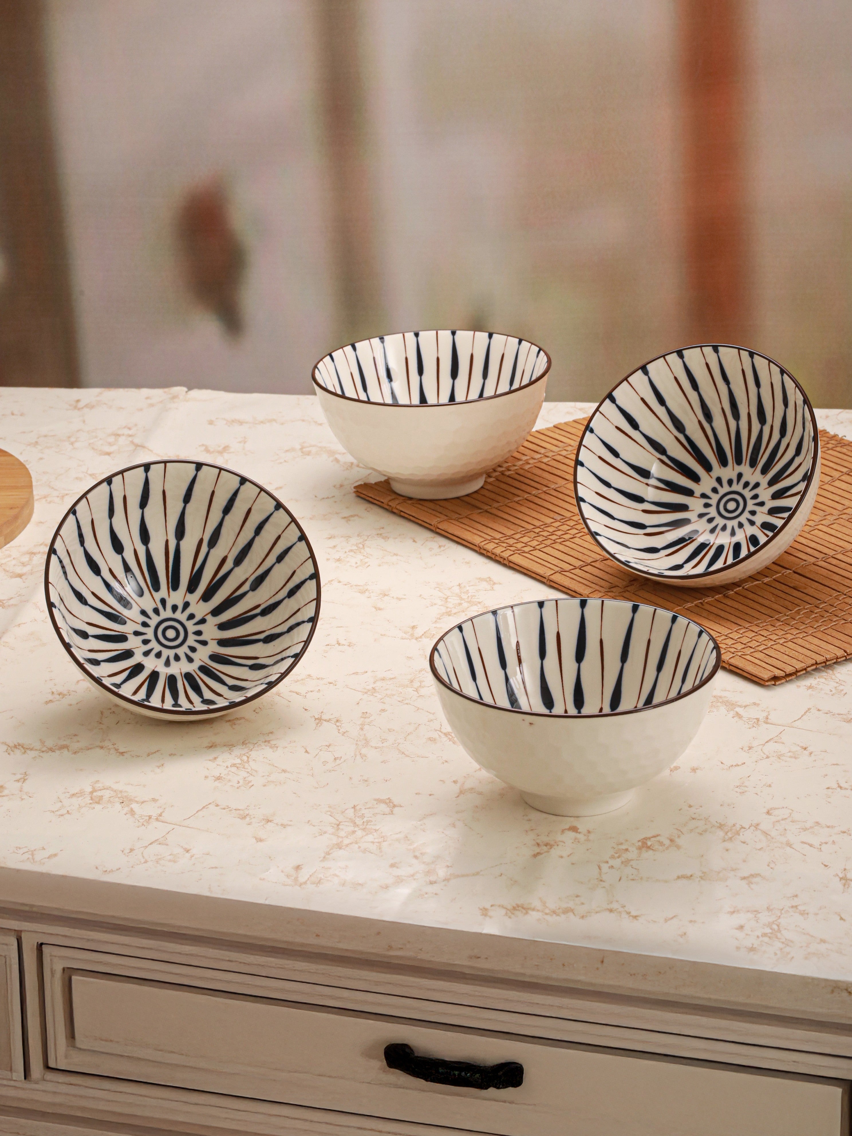Indigo Drift Fine Porcelain Snack Bowls-Pack of 4