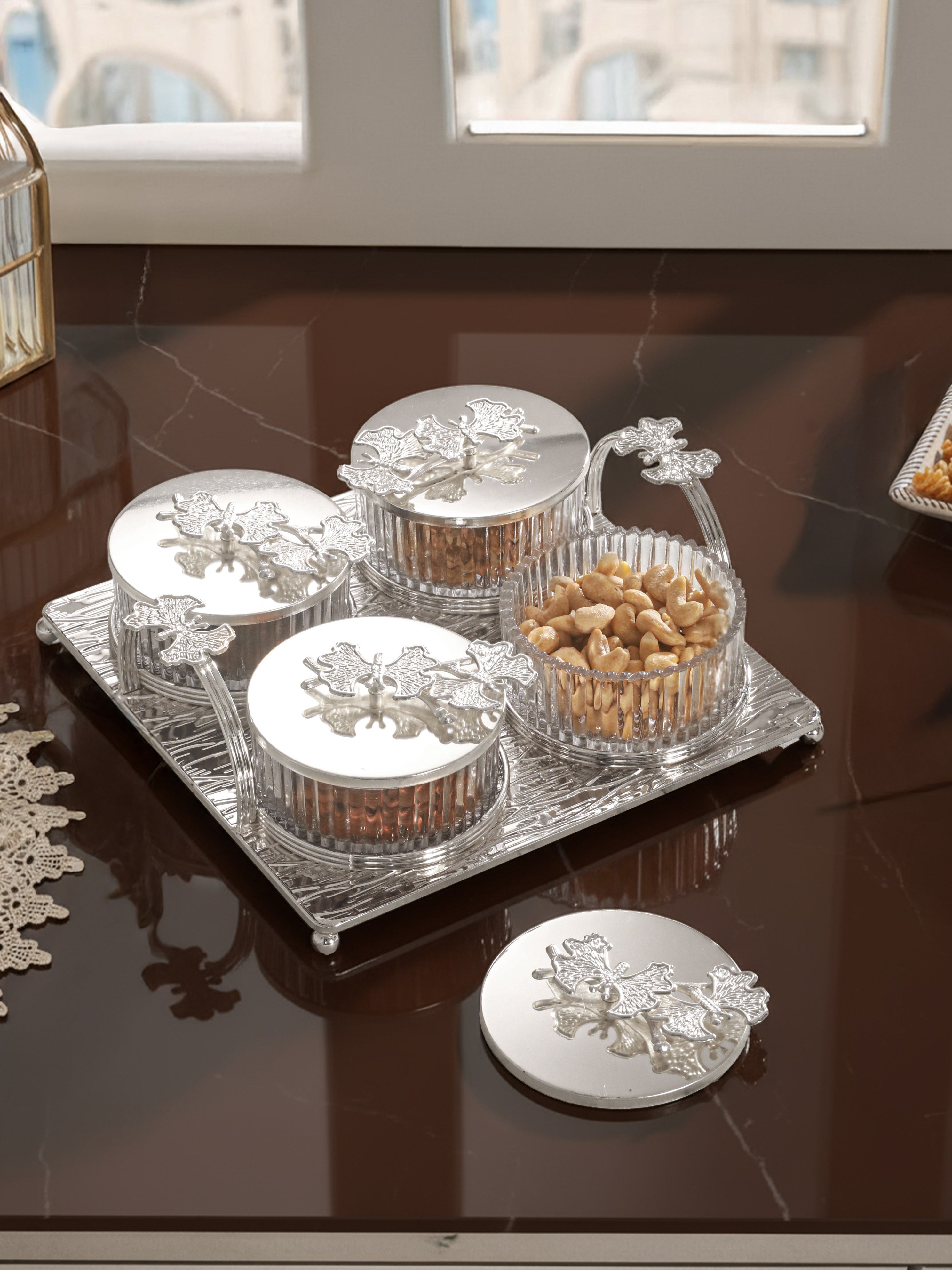 Ornate Four-Bowl Tray