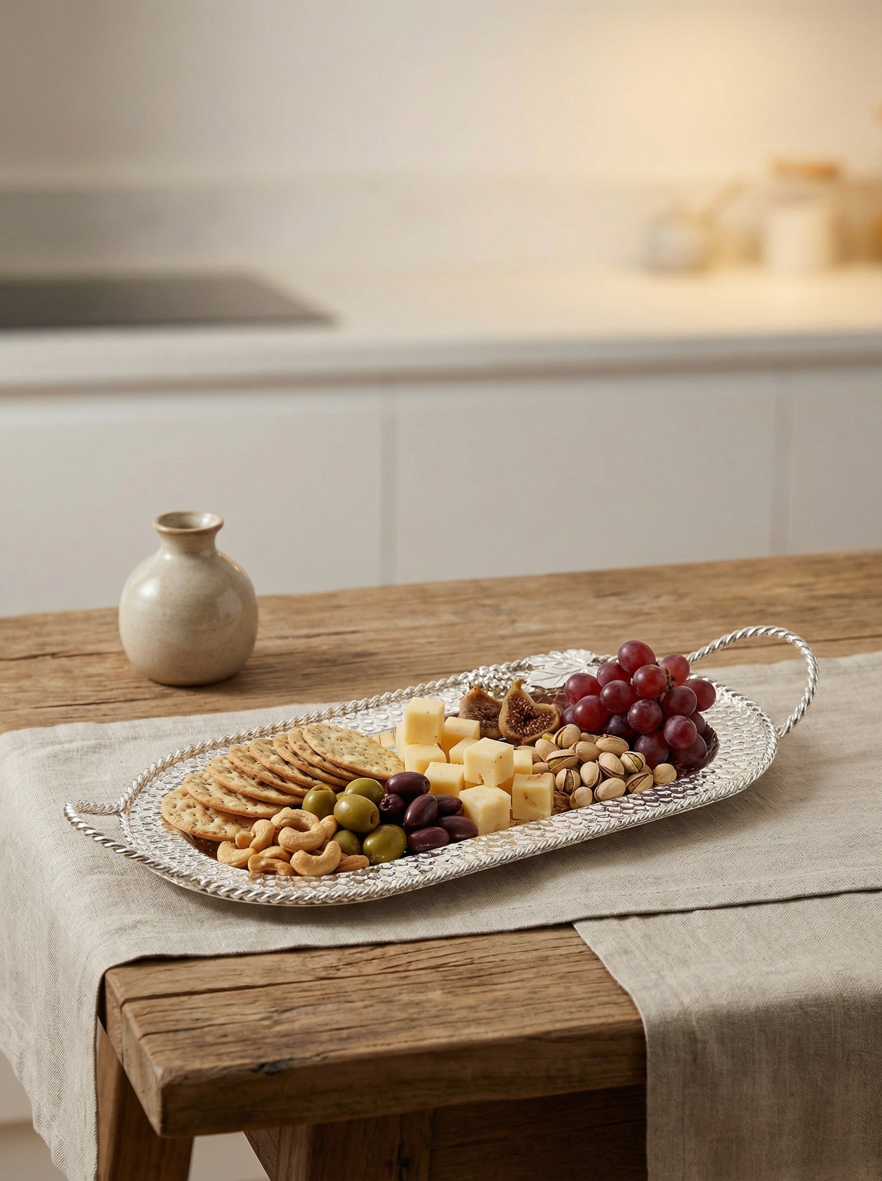 Royal Oval Silver Tray with Rope Handles