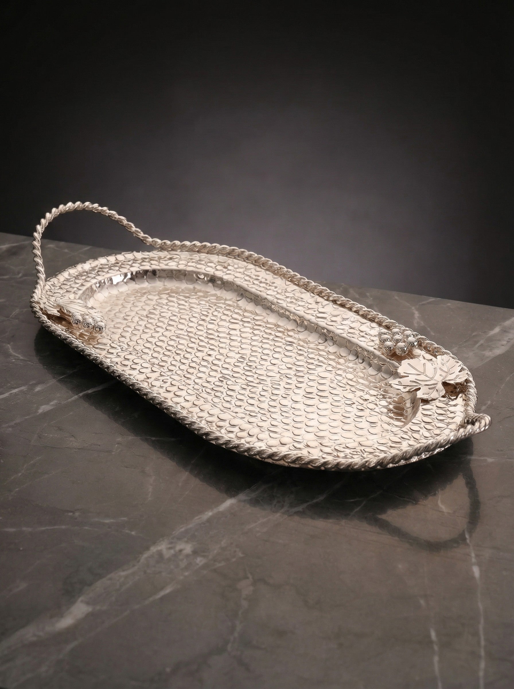 Royal Oval Silver Tray with Rope Handles