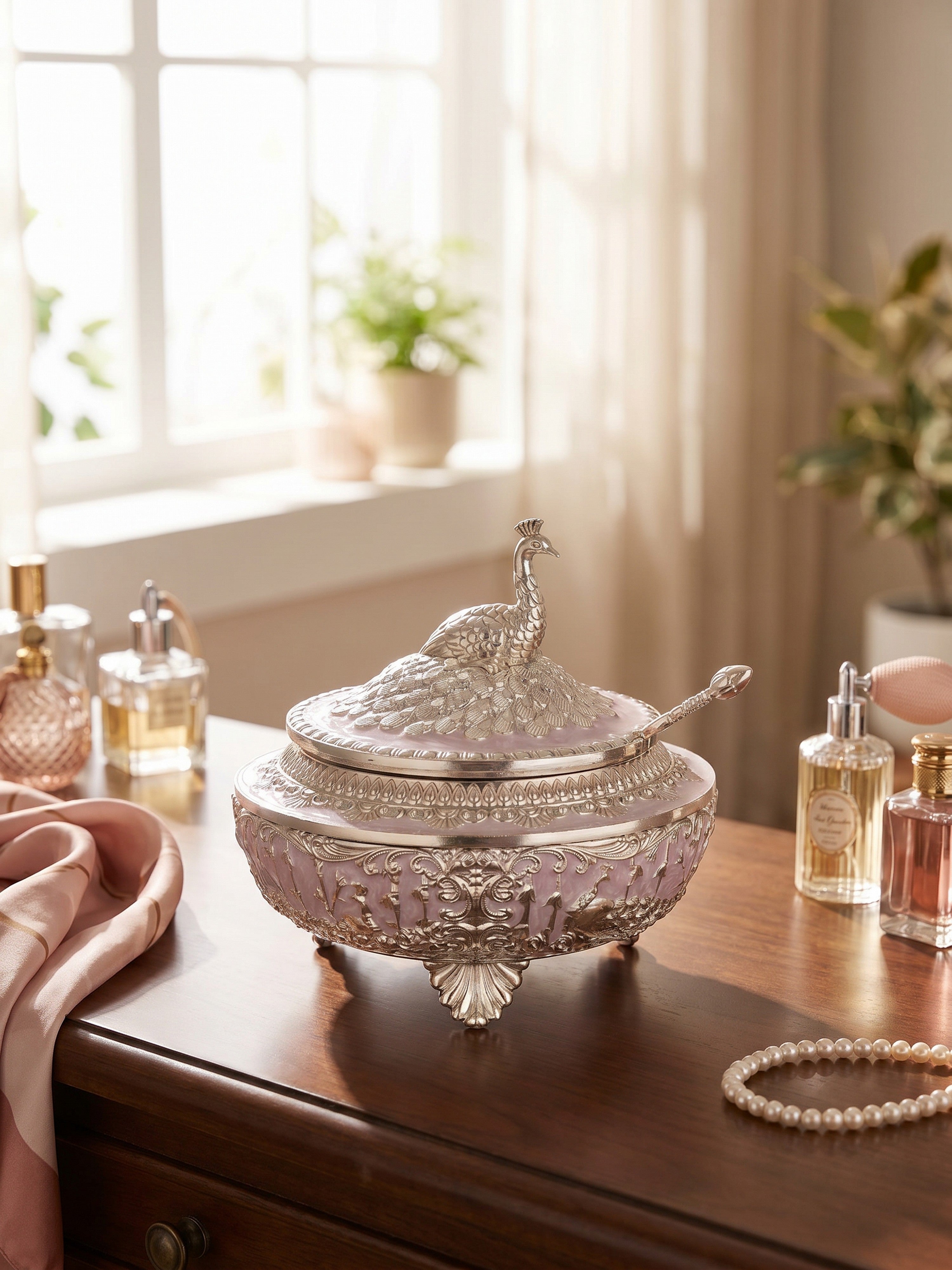 Lilac Crest Covered Bowl with Spoon