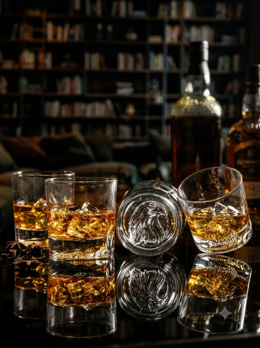 EAGLE EMBOSSED CRYSTAL WHISKEY GLASS