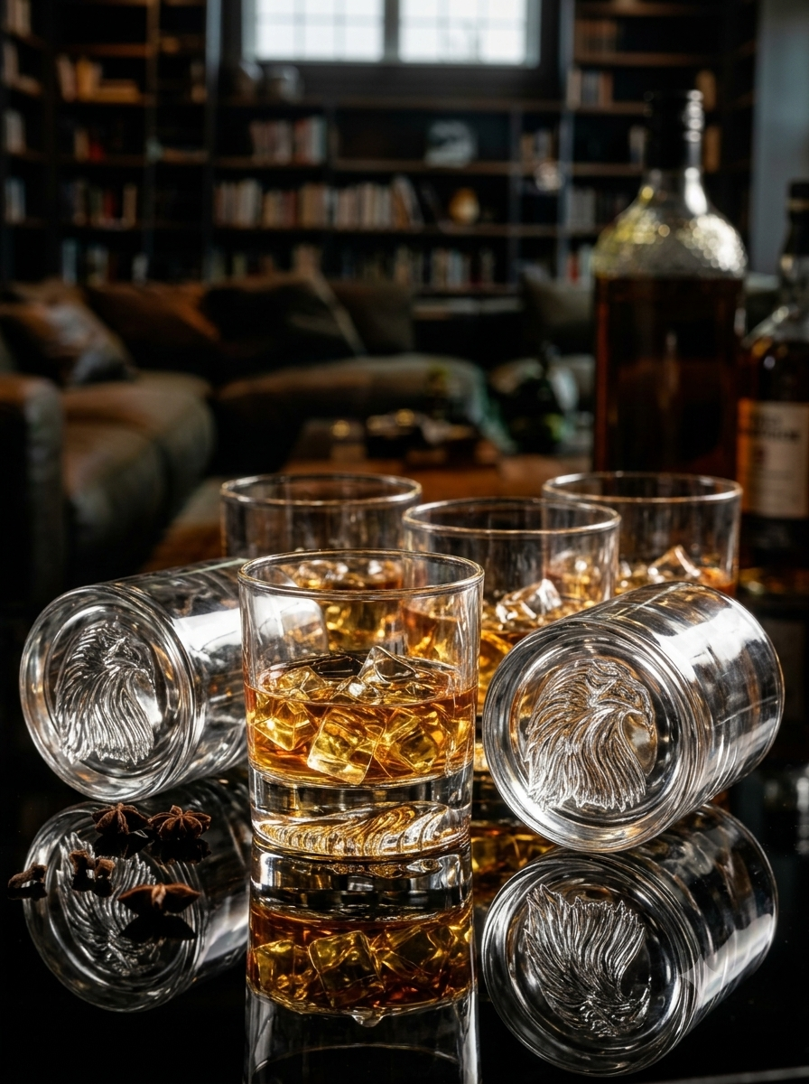 EAGLE EMBOSSED CRYSTAL WHISKEY GLASS