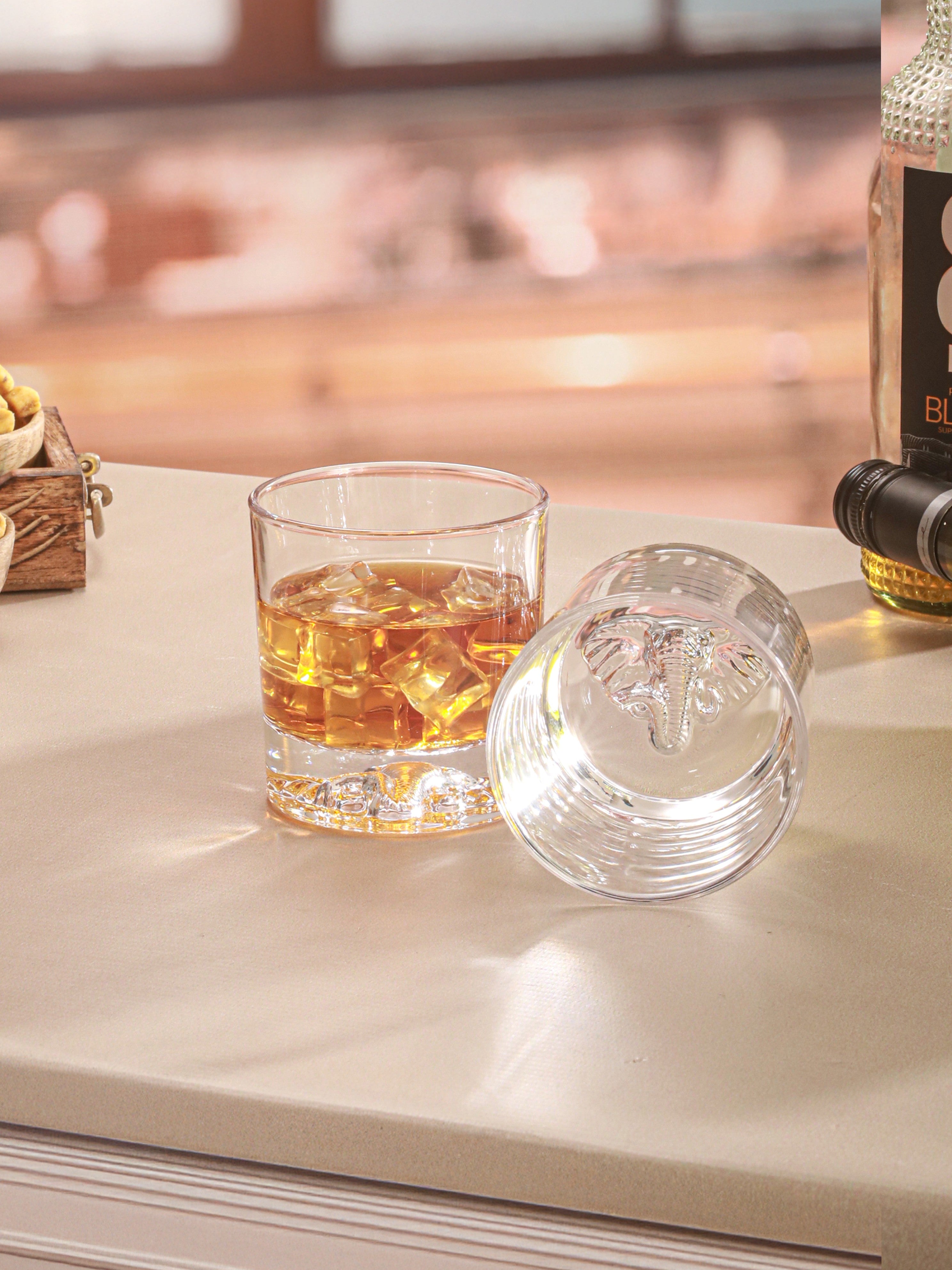Elephant Embossed Crystal Whiskey Glass
