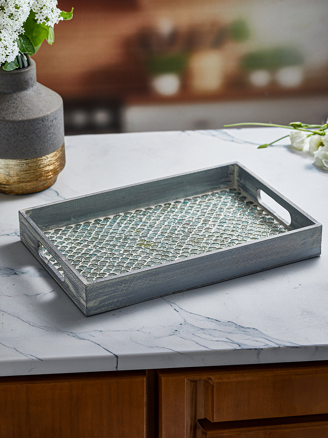 Pale Green Mosaic Serving Tray