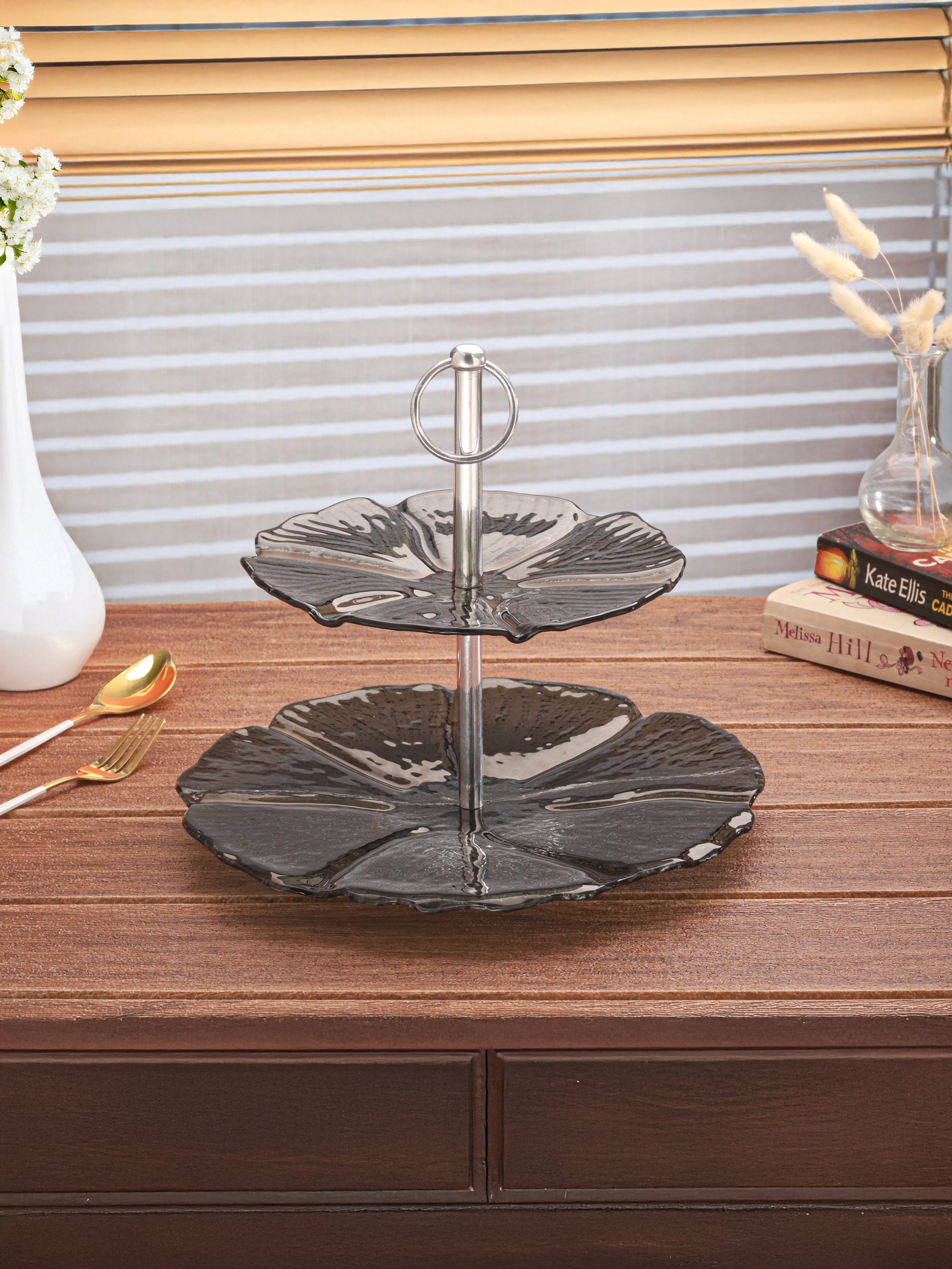 Midnight Petals Two Tiered Cake Stand