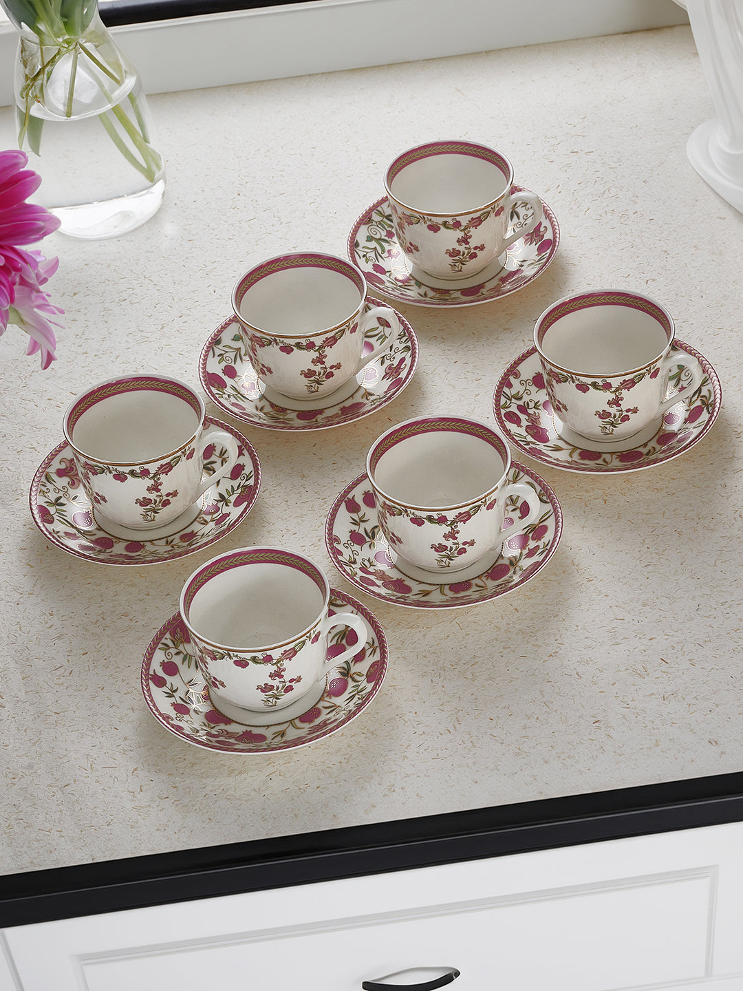 Pom Passion 24K Gold Plated Tea Cup And Saucer Set | Set of 6