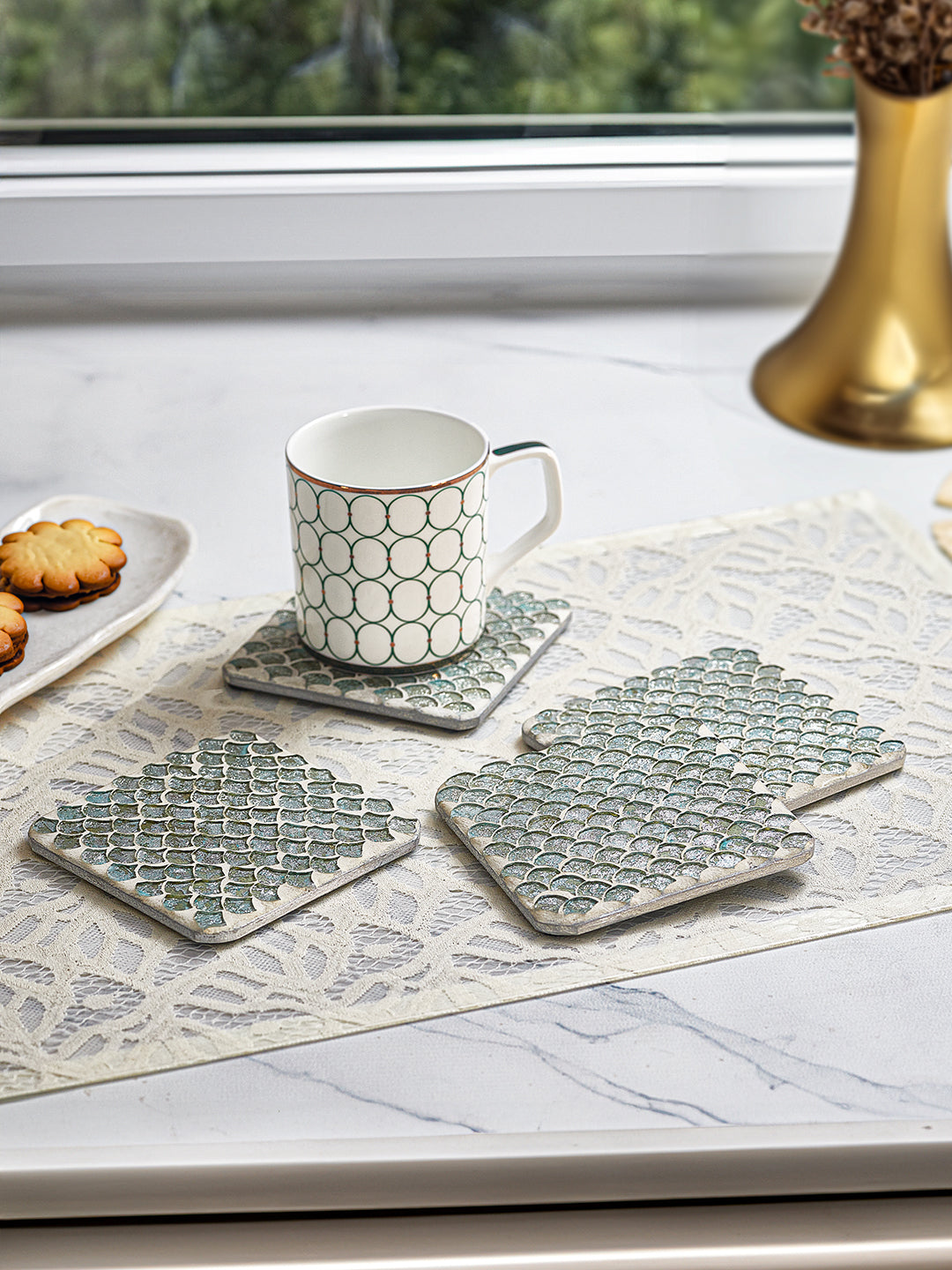 Pale Green Mosaic Coaster Set | Set of 4