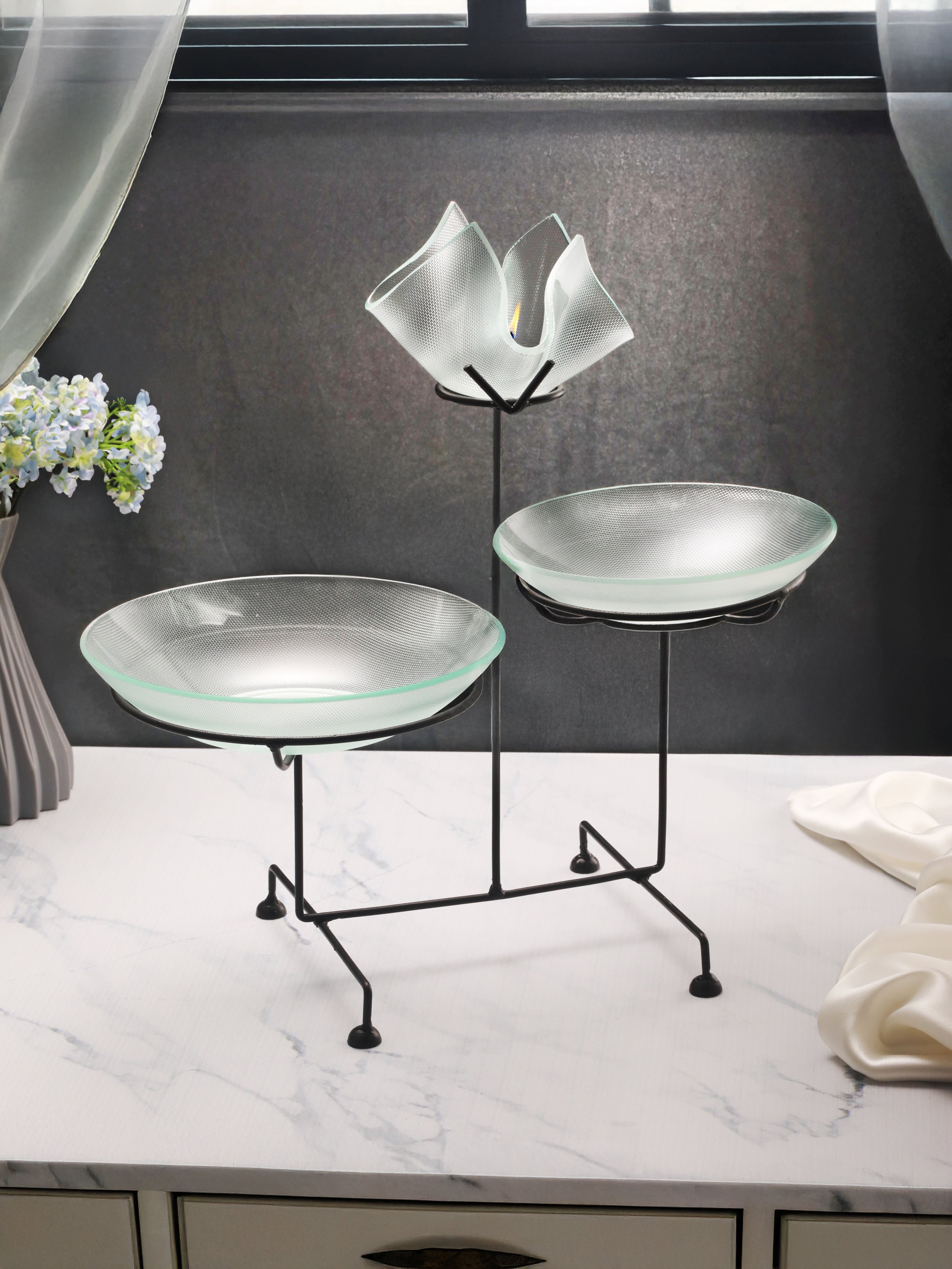 Radiant Duo Snack Stand with candle holder