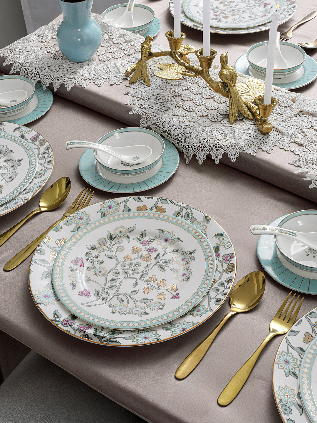 Seaside Bloom 24K Gold Plated Dinner Set | 43 Pcs